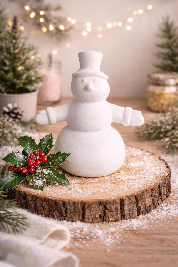 クリスマス置物 雪だるま 装飾 すぐにペイントできる陶器製雪だるま