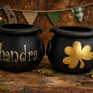 Personalized Pot of Gold Candy Holder, St Patricks Day Cauldron Treat Bucket Decor