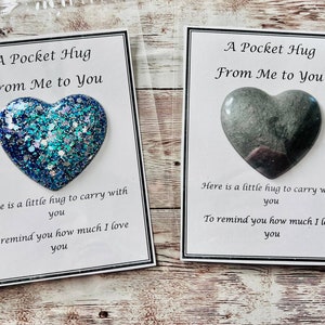 Abrazo de corazón de bolsillo: Te extraño, pienso en ti, mejórate, recuerdo o regalo para una preocupación.