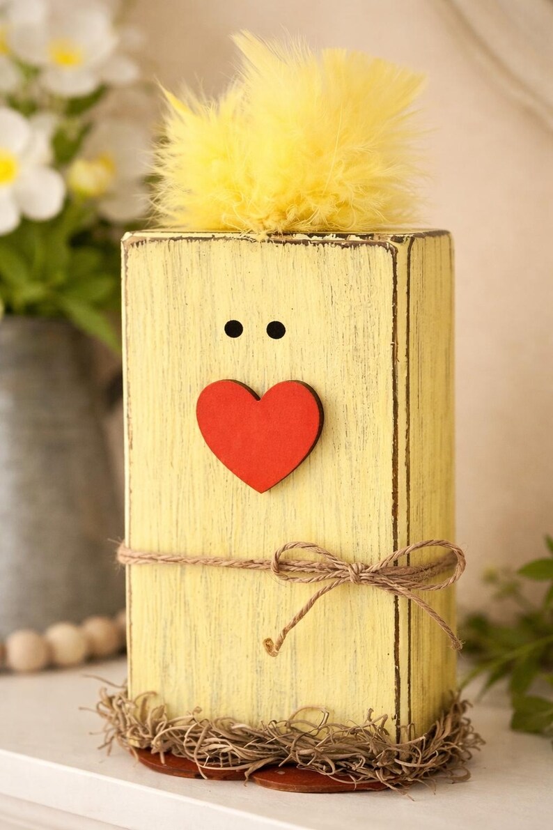 Block Chick Handcrafted Farmhouse Easter Chick Blocks, Rustic Spring Wood Decor ...