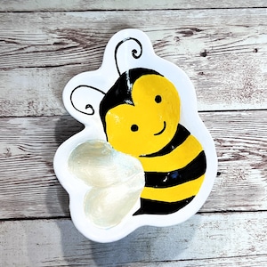 Handcrafted Ceramic Bee Ring Dish - Honey Bee Trinket Bowl