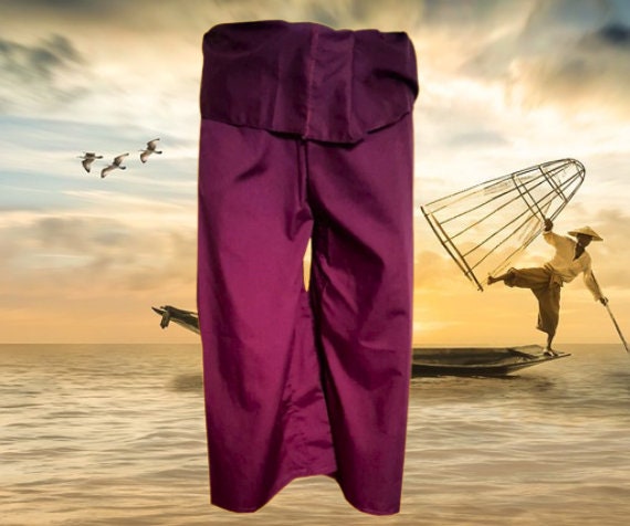 Thai Fisherman Pants, Wrap Pants, Dark Purple Mangosteen, Cotton Mens  Trousers, Casual Clothing, Beach Wear , Unisex Clothing Gift -  UK