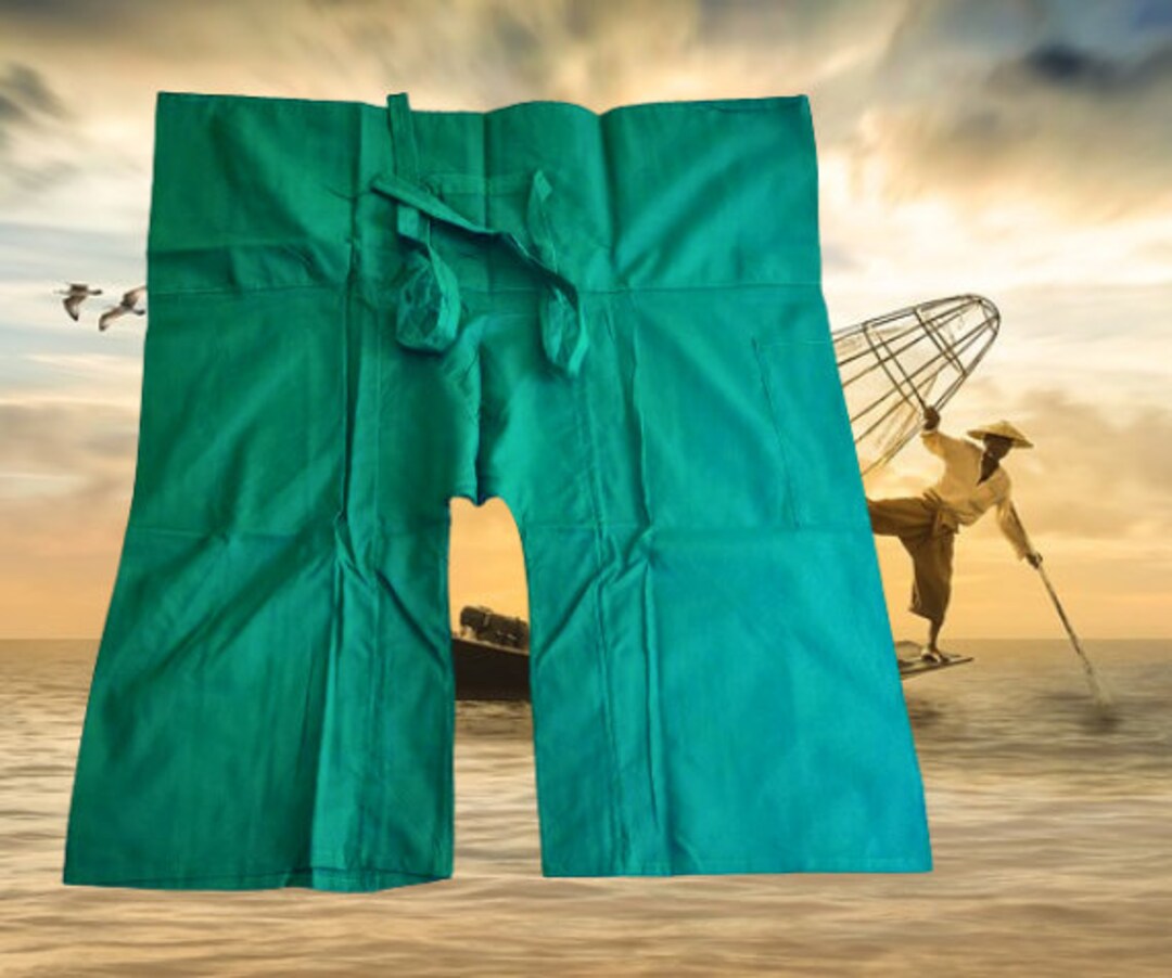 Thai Fisherman Pants, Yoga Pants, Green Cotton Pants, Unisex Clothing