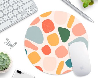 Boho Paisley Design Pattern Round Mouse Pad Desk Pad Non-Slip Rubber Mice Pads Stitched Edges Cute Round Mouse Pad for Office and Home