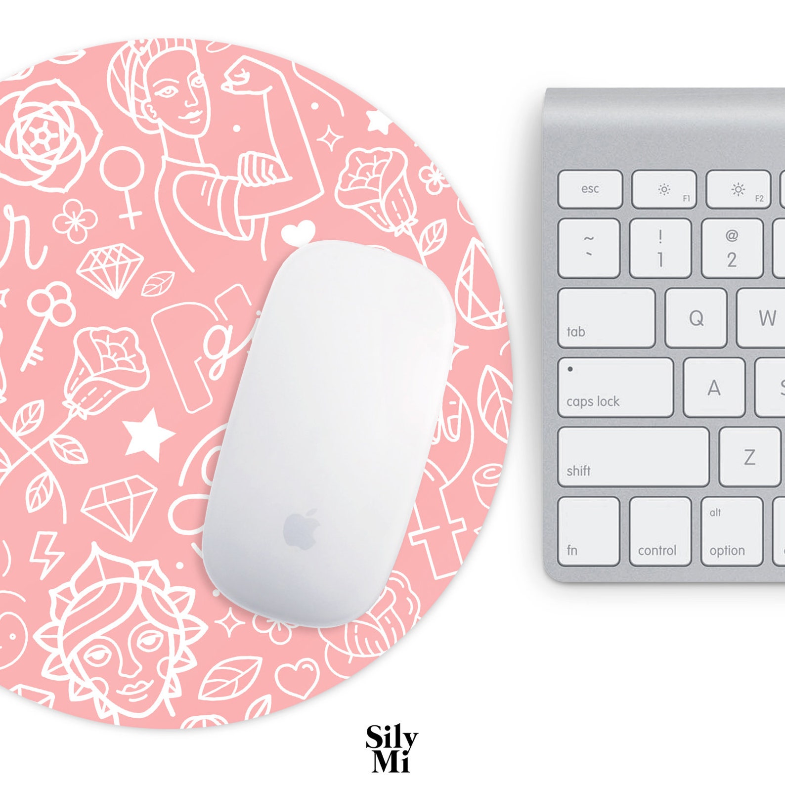 Rosa y blanco chica Power Mouse Pad Accesorios de Etsy