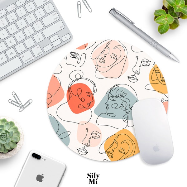 Pastel Abstract Faces Mouse Pad - Desk Accessories, Mouse Mat, Circle, Rectangle, Gift For Coworker, Chic, Minimalist, Drawing, Shapes