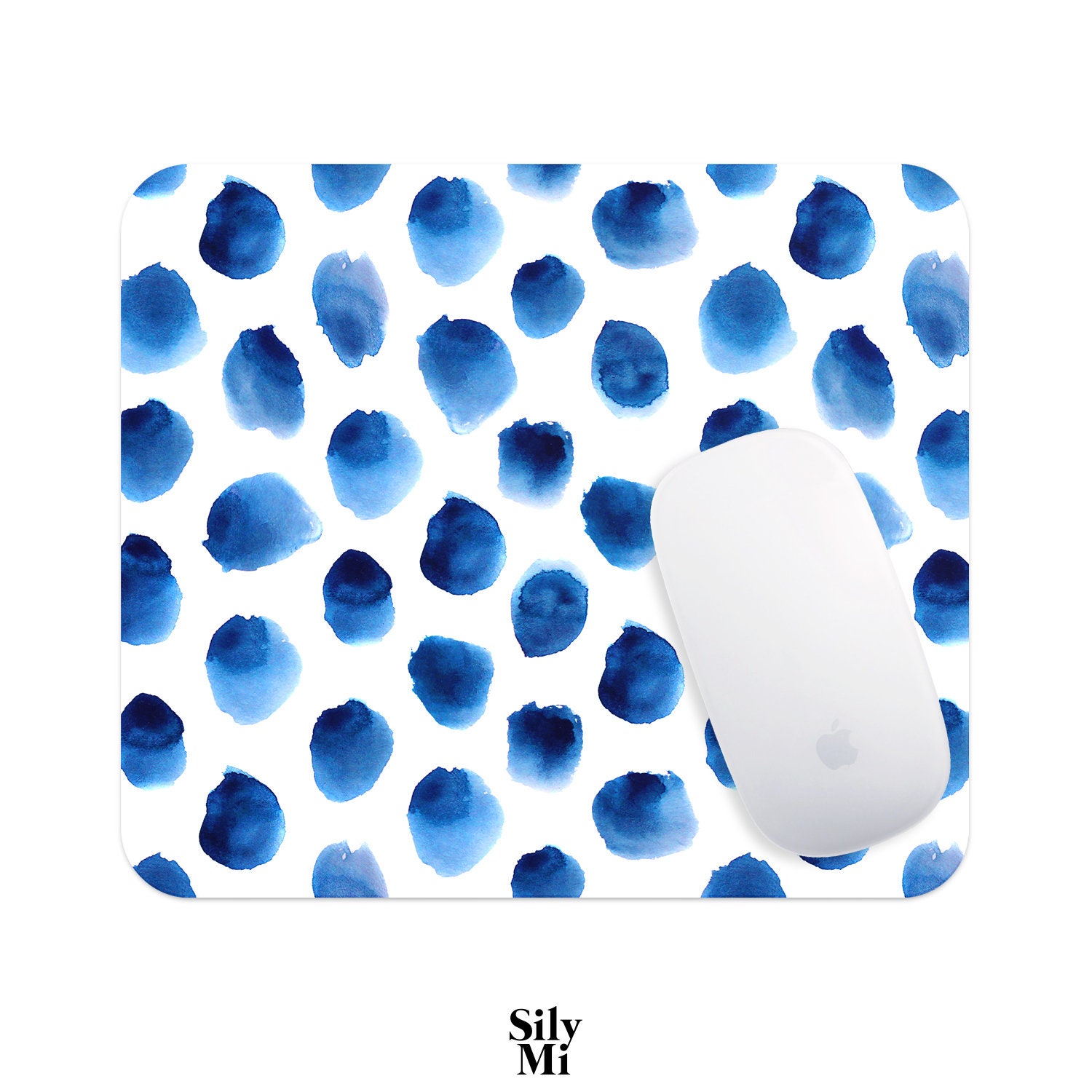 Mouse Pad Blue Watercolor Polka Dot Mouse Pad Mouse Mat Blue Etsy