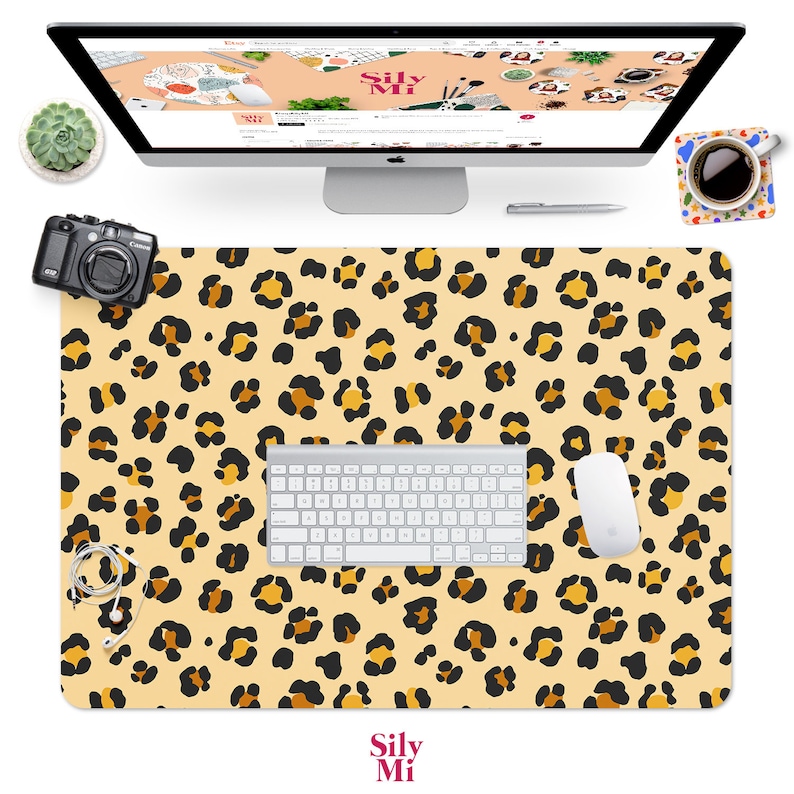 Gift For Coworker Working from Home Pastel Orange Leopard Print Desk Mat Mouse Mat Large Mouse Pad Office Decor Desk Accessories