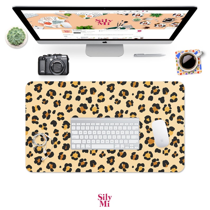 Gift For Coworker Working from Home Pastel Orange Leopard Print Desk Mat Mouse Mat Large Mouse Pad Office Decor Desk Accessories