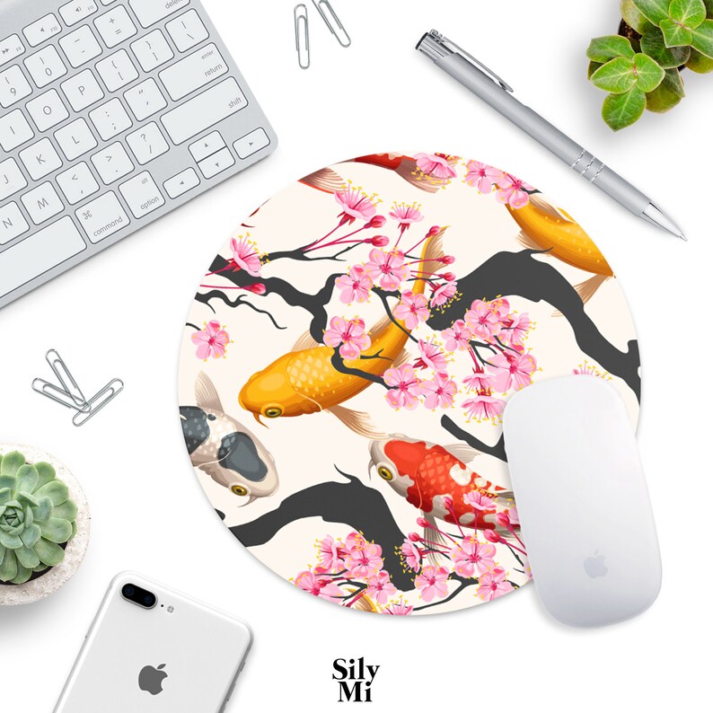 Koi Fish And Cherry Blossom Mouse Pad Mat Desk Image 0