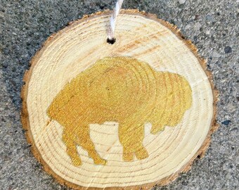 Buffalo Bills Christmas Ornament: Gold Standing Buffalo - buffalowoodgoods