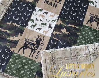 Camo Deer Minky Baby Blanket, Little Man Patchwork