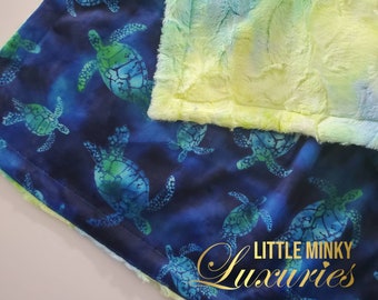 Green Sea Turtle Batik Minky Blanket | Luxury | Soft | perfect for any Gender | Adult | Throw | Baby | Child | Gift | Choose your back