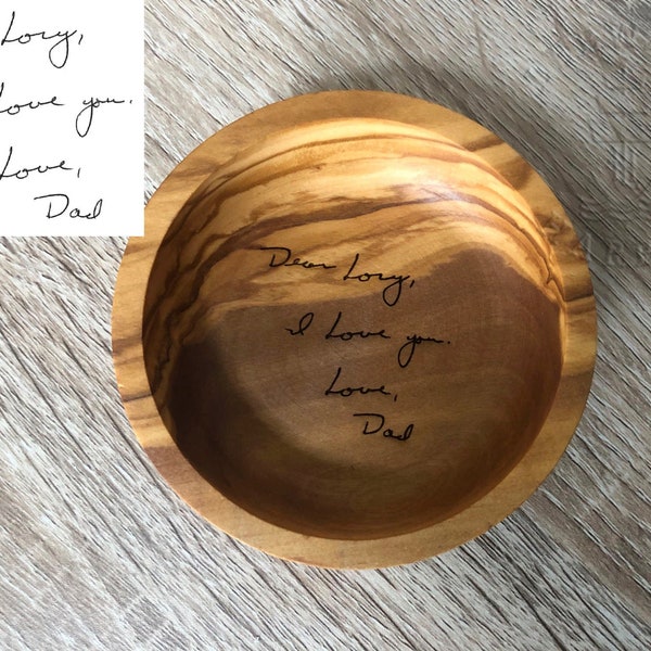 Handwritten Wood Ring Dish, Personalized With Handwritten Message, Custom Wooden Anniversary Gift.