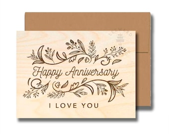 Happy Anniversary Wood Card, 5th Anniversary Gift, Laser Engraved Gift, Personalized Wood Card, Valentines Gift, Optional Custom Message