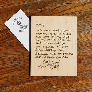 Carte en bois manuscrite, lettre d’amour gravée au laser, carte d’anniversaire en bois de 5 ans, carte de la Saint-Valentin Message personnalisé
