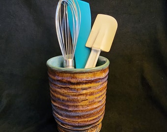 Amber-blue and turquoise utensil holder