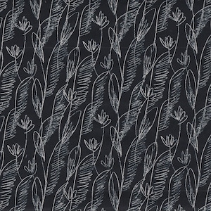 21,90 Eur/Metro Tessuto giapponese moderno cotone sottile 50 cm x 110 cm foglie raso nero T0177e