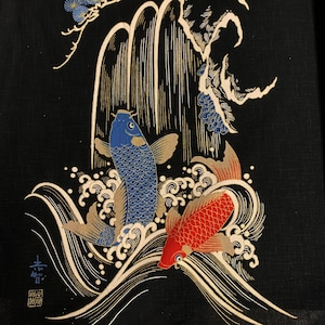 Japanese Noren Panel Japanese fabric cotton sold by the meter 48 cm x 110 cm Panel Koi black VP40 image 1