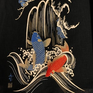 Japanese Noren Panel Japanese fabric cotton sold by the meter 48 cm x 110 cm panel Koi black VP06-97