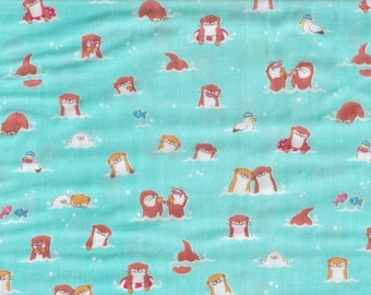 22.90 EUR/meter Japanese fabrics Modern cotton fabric by the meter Cosmo 50 cm x 110 cm Otter turquoise double gauze R1280b