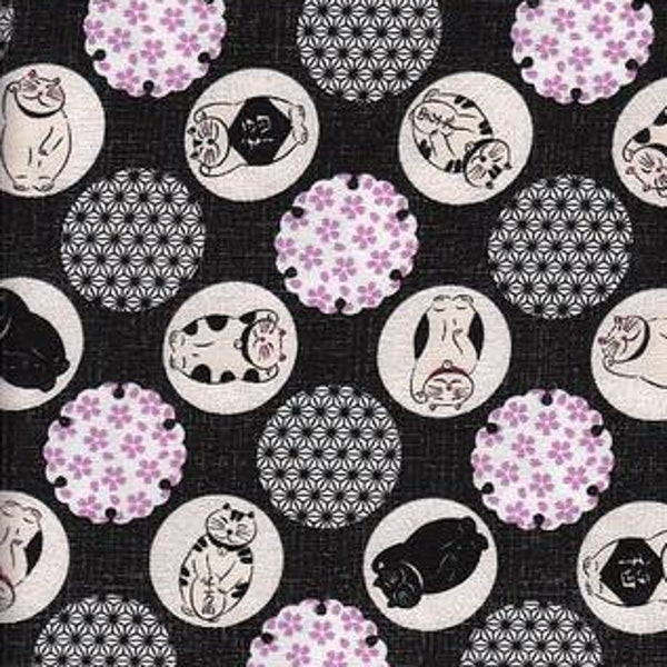 17.90 Eur/meter Japan fabric cotton by the metre 50 cm x 110 cm Sakura Asanoha Winkekatze black C4191f