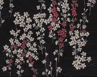 19.90 EUR/meter Japan fabric traditional cotton 50 cm x 110 cm Sakura waves black B040c