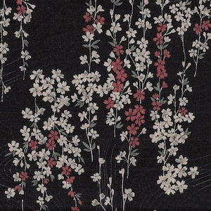 22.90 Eur/meter Japan fabric traditional cotton 50 cm x 110 cm Sakura waves black B040c