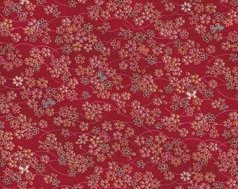 19,90 Eur/mètre tissus traditionnels japonais coton au mètre 50 cm x 110 cm Sakura papillon rouge B308c