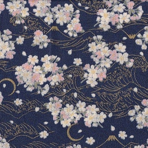 19.90 EUR/meter Japan fabric traditional cotton 50 cm x 110 cm Sakura & Fuji blue Chirimen B183b