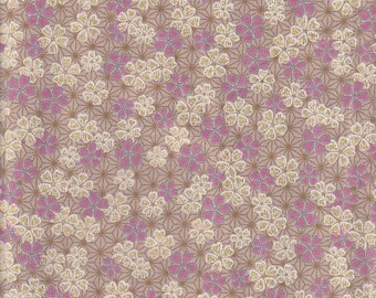 19,90 Eur/Mètre Tissus traditionnels japonais Coton au mètre 50 cm x 110 cm Sakura asanoha beige B306e