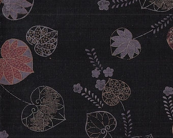 19,90 Eur/meter Japanese traditional cotton fabric Dobby 50 cm x 110 cm leaves black B965a