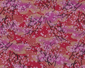 19,90 Eur/m Japanische Stoffe traditionelle Motive Baumwolle 50cm x 110cm Kirschbaum rot B060a