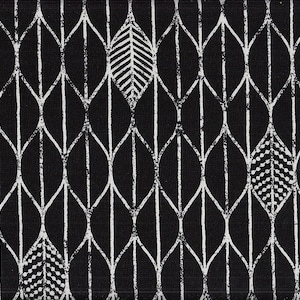 28,00 Eur/Metro Tessuto di cotone giapponese laminato in tela cerata 50 cm x 110 cm Motivo a foglie nero UG543d