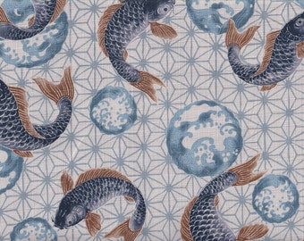 19.90 Eur/meter Traditional Japanese Fabrics Cotton Dobby 50cm x 110cm Koi & Asanoha cream C3526b