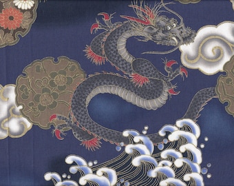 19,90 Eur/m Japan Stoff traditionell Baumwolle 50cm x 110cm Drache groß blau C2074a