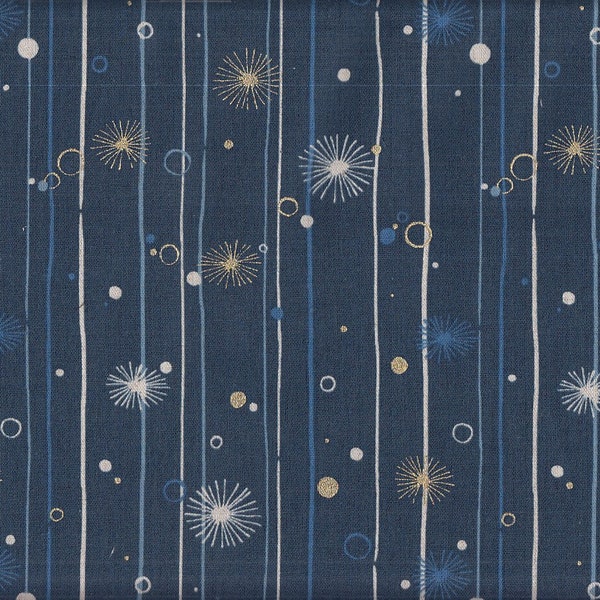 28.00 Eur/mètre toile de lin de coton enduite entoile de coton Japon Cosmo 50 cm x 110 cm Étoiles et rayures bleu UG570d