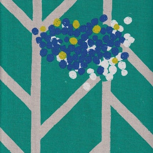 25,90 Eur/Meter Kokka Echino Fabric from Japan Cotton Linen Canvas Kokka 50 cm x 110 cm Echino Nabana turquoise L411b