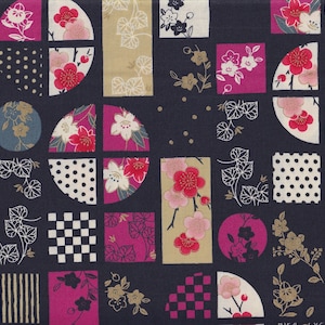 22.90 Eur/meter Japanese fabrics traditional cotton sold by the meter Quilt Gate 50 cm x 110 cm Modern - Sakura Patch navy B342c