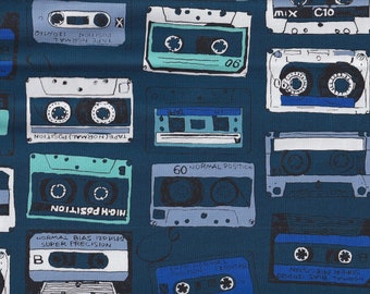 19.90 EUR/meter Japanese fabrics cotton by the meter Oxford Cosmo cassette 50 cm x 110 cm mix tape blue S1032e