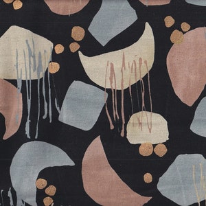 22.90 Eur/meter Japan fabric Modern Kokka cotton linen canvas 50 cm x 110 cm Colors me happy - Moon geometry black G585d