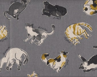 18,90 Eur/Meter Japan Fabric Cotton Linen Canvas Cosmo 50 cm x 110 cm Cats grey Q685d
