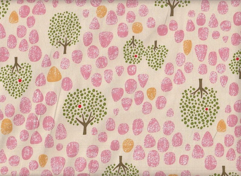 28.00 Eurmeter wax cloth laminated Japanese cotton fabric 50 cm x 110 cm trees pink UT806a