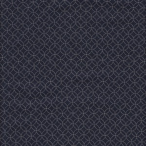 May include: A dark blue fabric with a white stitched pattern of interlocking circles.
