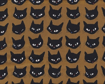 17.90 Eur/Meter Japanese Fabrics Cotton Meterware Oxford Cats 50cm x 110cm Cat Head Ochre Q690d