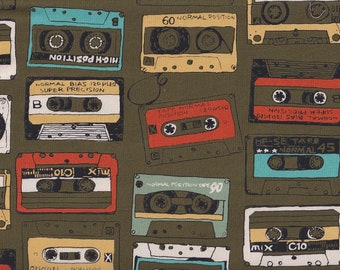 19.90 EUR/meter Japanese fabrics cotton by the meter Oxford Cosmo cassette 50 cm x 110 cm mix tape khaki S1032c