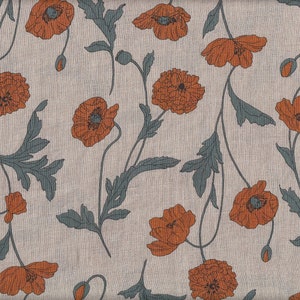 32.90 EUR/meter Japanese fabric made of linen 50 cm x 110 cm poppies natural orange TL6012f