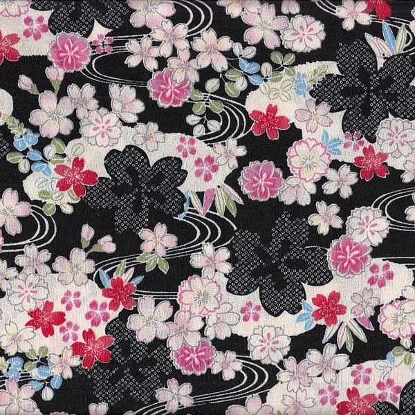 19.90 Eur/meter Japan fabric traditional cotton 50 cm x 110 cm Sakura shibori black B159e