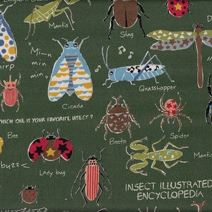 29.90 Eur/meter oilcloth from Japan laminated cotton fabric 50 cm x 110 cm oilcloth Insect Encyclopedia green UR1176c