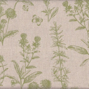 28.00 Eur/Meter oilcloth coated cotton linen canvas Japan 50 cm x 110 cm oilcloth Flower Garden olive UT0049b